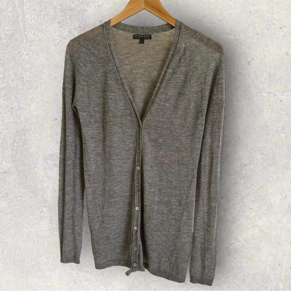 Burberry Womens XS Gray Cashmere Long Cardigan Sweater Thin Career Designer Grey - Picture 1 of 6